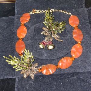Vintage One Of A Kind Heidi Daus Orange and Green Holiday Statement Necklace